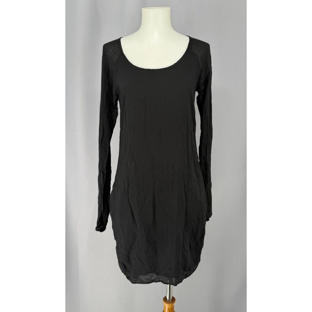 James Perse Dress Womens 0 Black Long Sleeve Scoop Neck Shift Mini Lightweight